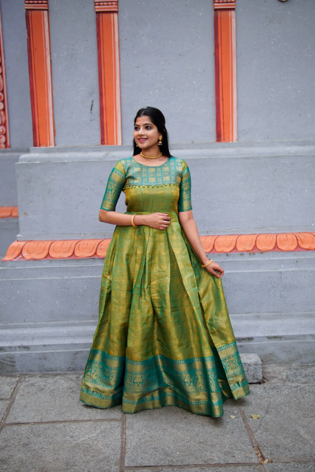 Attractive Green Color Kanjivaram Silk Zari Weaving Work Gown