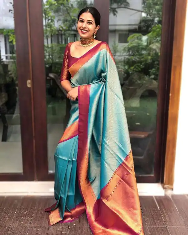 Beautiful Blue Color Soft Lichi Silk Cloth Rich Pallu All Over Saree
