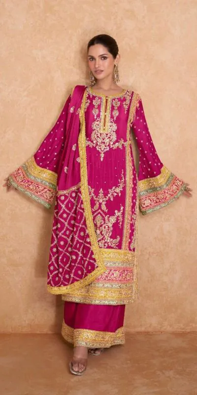 Beautiful Pink Color Chinon Coding Embroidery Salwar Suit