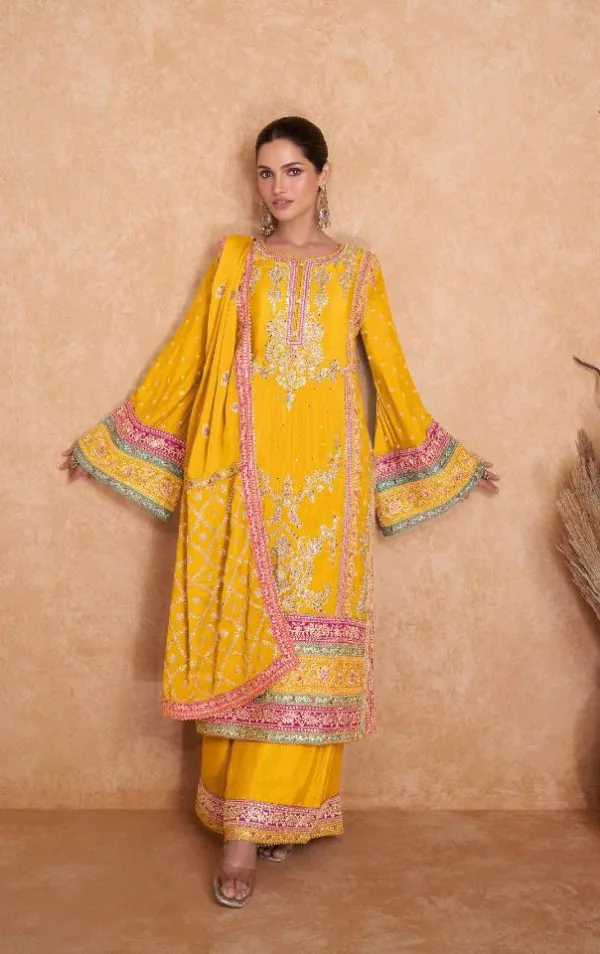 Beautiful Yellow Color Chinon Coding Embroidery Salwar Suit