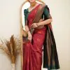 Brilliant Red Color Soft Lichi Silk Ordinary Design Rich Pallu Saree