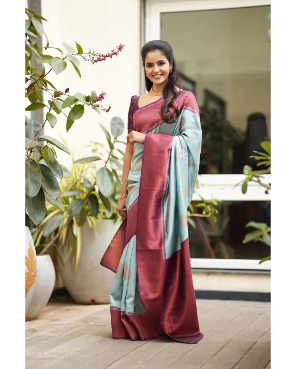 Classic Blue Color Soft Lichi Silk Cloth Rich Pallu All Over Saree