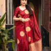 Classic Maroon Color Soft Lichi Silk Cloth Rich Pallu Work Saree
