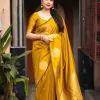 Classic Mastered Gold Color Soft Lichi Silk Cloth Rich Pallu Saree