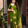 Classic Olive Green Color Soft Lichi Silk Cloth Rich Pallu Saree