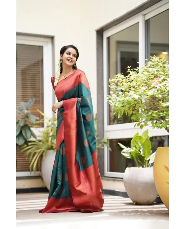 Classic Peacock Green Soft Lichi Silk Rich Pallu All Over Saree