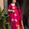 Classic Rani Color Soft Lichi Silk Cloth Rich Pallu Work Saree