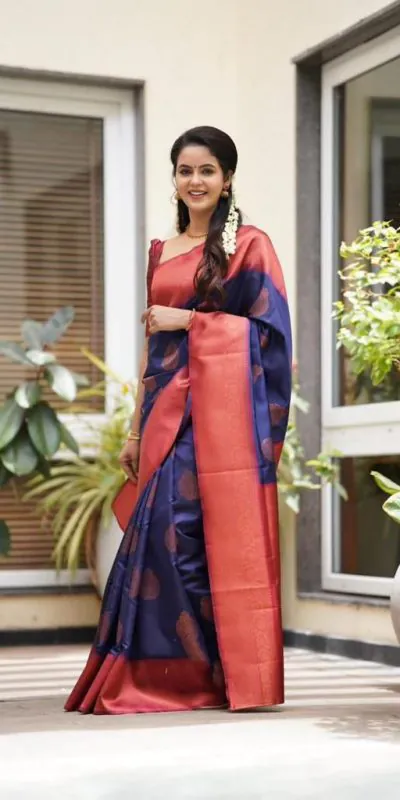 Classic Royal Blue Color Soft Lichi Silk Rich Pallu All Over Saree