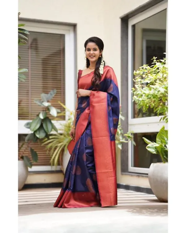 Classic Royal Blue Color Soft Lichi Silk Rich Pallu All Over Saree