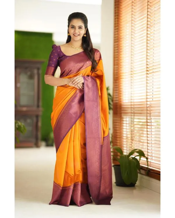 Classic Yellow Color Soft Lichi Silk Cloth Rich Pallu All Over Saree