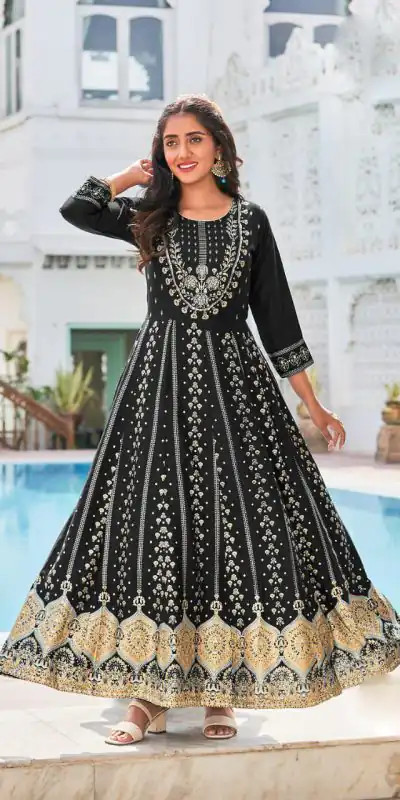Consummate Black Color Heavy 14 Kg Rayon Printed Work Kurti