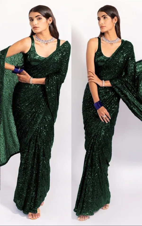 Consummate Green Color Georgette Fancy Sequence Work Saree