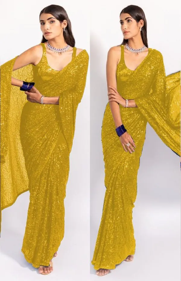 Consummate Yellow Color Georgette Fancy Sequence Work Saree