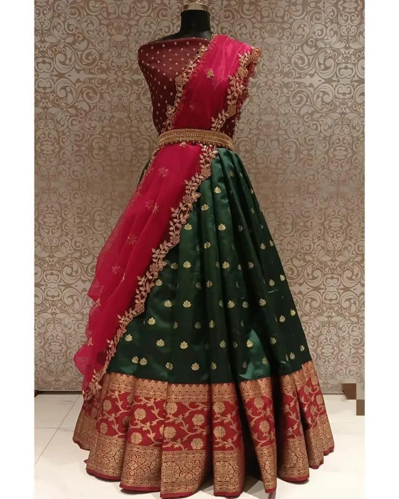 Cute Green Kanjivaram Silk Jacquard Zari Work Lehenga Choli