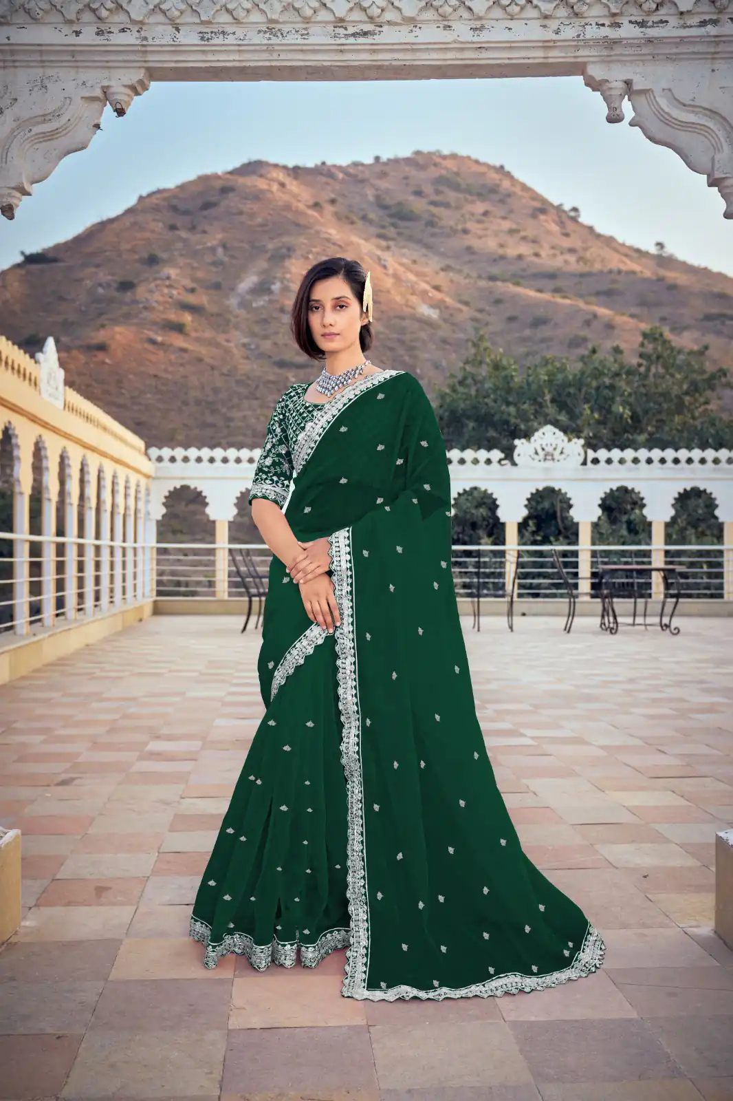 Dazzling Green Color Bright Organza Silk Sequence Work Saree