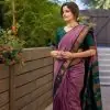 Dazzling Purple Color Soft Lichi Silk Cloth Rich Pallu Work Saree