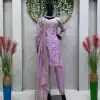 Dazzling Purple Color Tabby Organza Thread Sequence Work Kurti