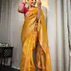 Dazzling Yellow Color Soft Lichi Silk Cloth Rich Pallu All Over Saree