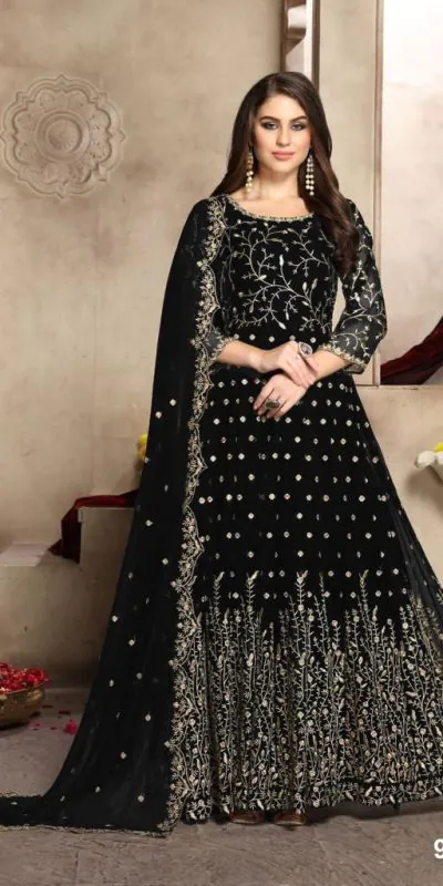 Elegant Black Color Georgette Multi Thread Zari Stich Anarkali Suit