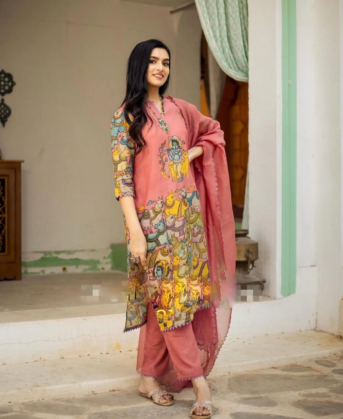 Elegant Pink Color Cotton Kalamkari Print Work Kurti - Image 2