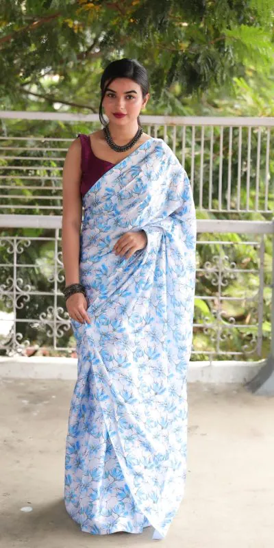 Exquisite Light Blue Color Devsena Soft Silk Saree Digital Saree
