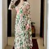 Exquisite White Color Georgette Thread Digital Print Work Saree