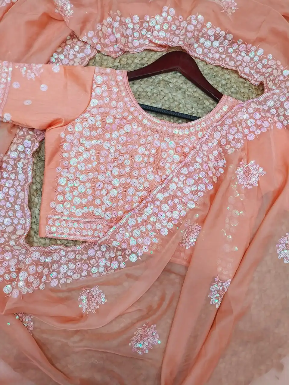 Fancy Orange Color Pure Soft Tabby Organza Butta Work Saree - Image 2