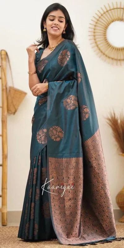 Fancy Peacock Green Color Soft Lichi Silk Jacquard All Over Saree