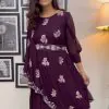 Fancy Wine Color Georgette Thread With Sequence Anarkali Suit