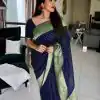 Glamorous Navy Blue Color Soft Lichi Silk Beautiful Pallu Saree