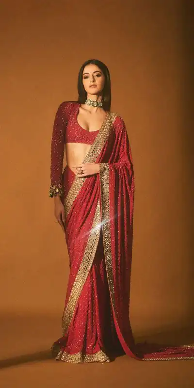 Glamorous Red Color Georgette Embroidery Thread Work Saree