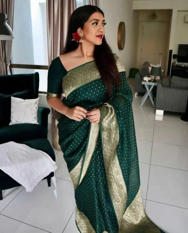 Glamorous Stone Green Color Soft Lichi Silk Rich Pallu Saree