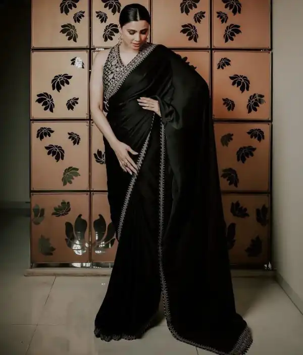 Good-Looking Black Color Satin Silk Thread Sequence Work Saree