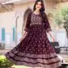 Good-Looking Purple Color Heavy Rayon Printed Hand Work Gown