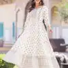 Good-Looking White Color Heavy Rayon Printed Hand Work Gown