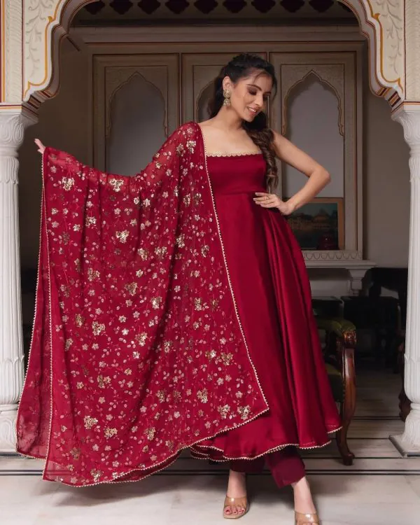 Gorgeous Red Heavy Faux Georgette With Fully Flair Salwar Suit