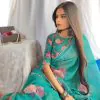 Graceful Green Color Georgette Printed Pearl Lace Border Saree