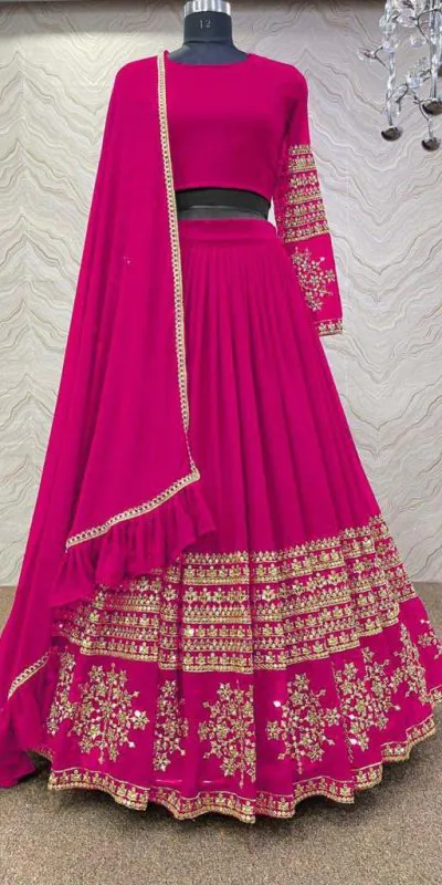 Graceful Pink Color Georgette Embroidery Sequins Lehenga Choli