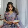 Graceful Violet Color Georgette Printed Pearl Lace Border Saree