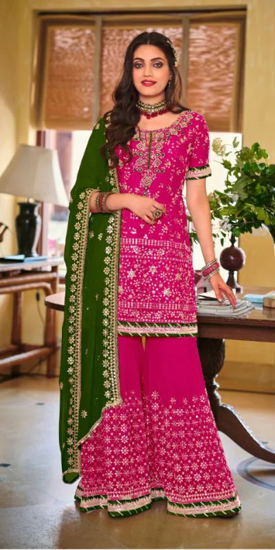 Grand Pink Color Faux Georgette Embroidery Work Salwar Suit