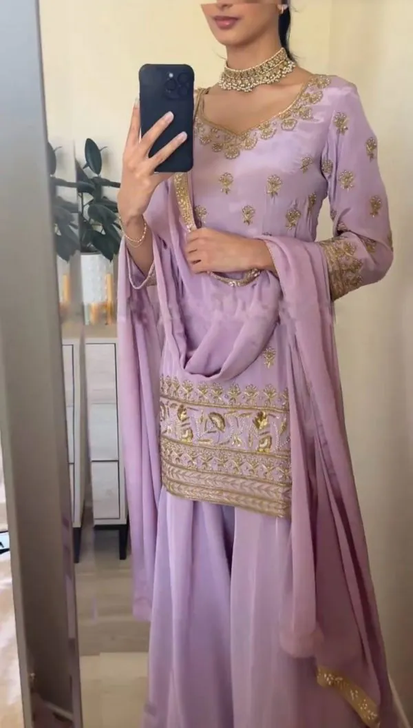 Grand Purple Color Georgette Embroidery Sequence Salwar Suit