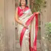 Grand Silver Color Soft Kanjivaram Silk Beautiful Rich Pallu Saree