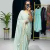 Light Pista Green Color Chinon Embroidery Cotton Thread Saree