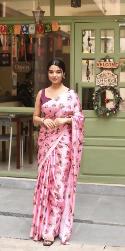 Luminous Light Pink Heavy Devsena Soft Silk Digital Printed Saree