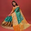 Magnificent Green Color Pure Lichi Silk Gold Zari Weaving Saree