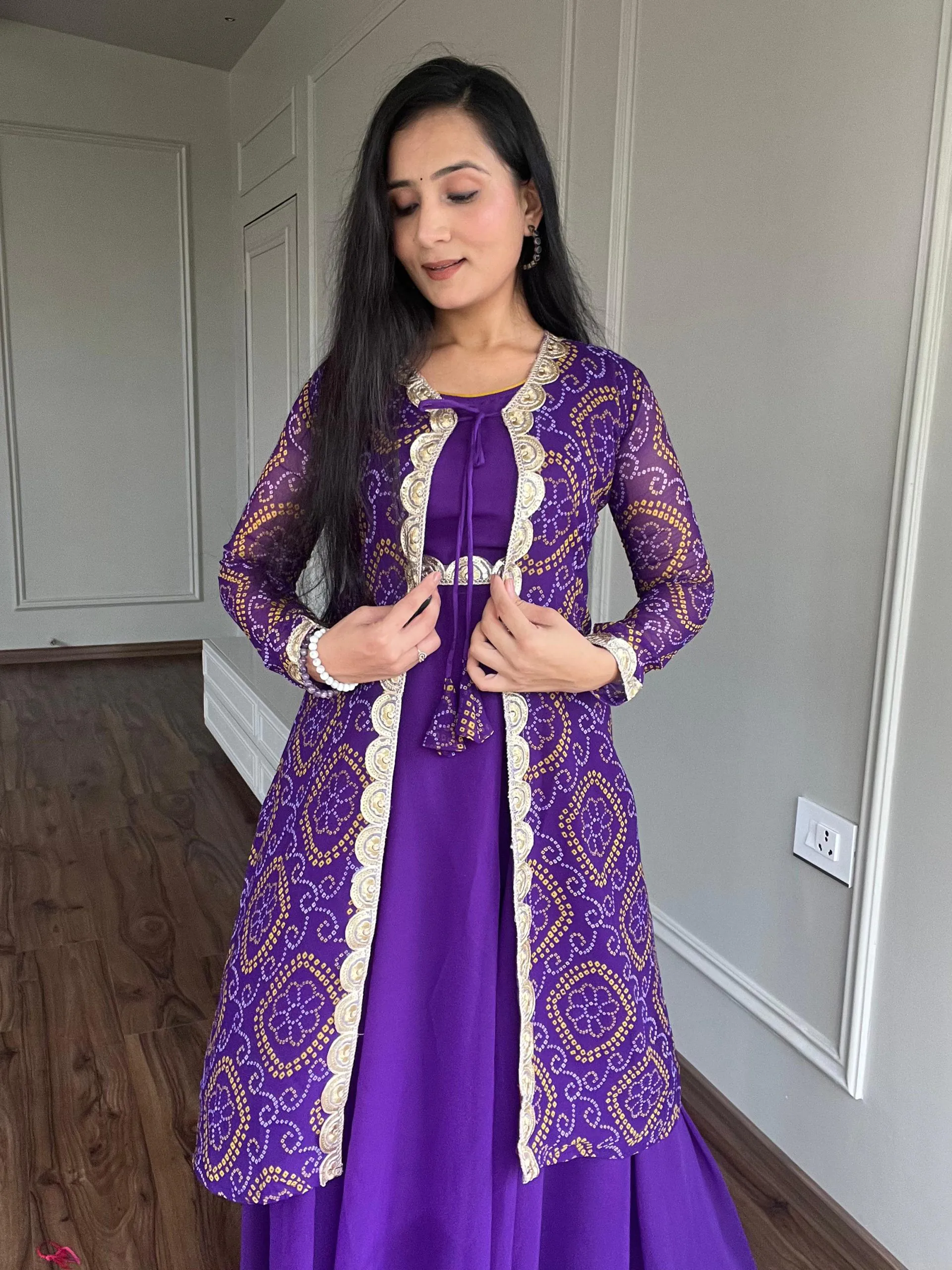 Majestic Purple Color Georgette Heavy Embroidery Anarkali Suit - Image 3