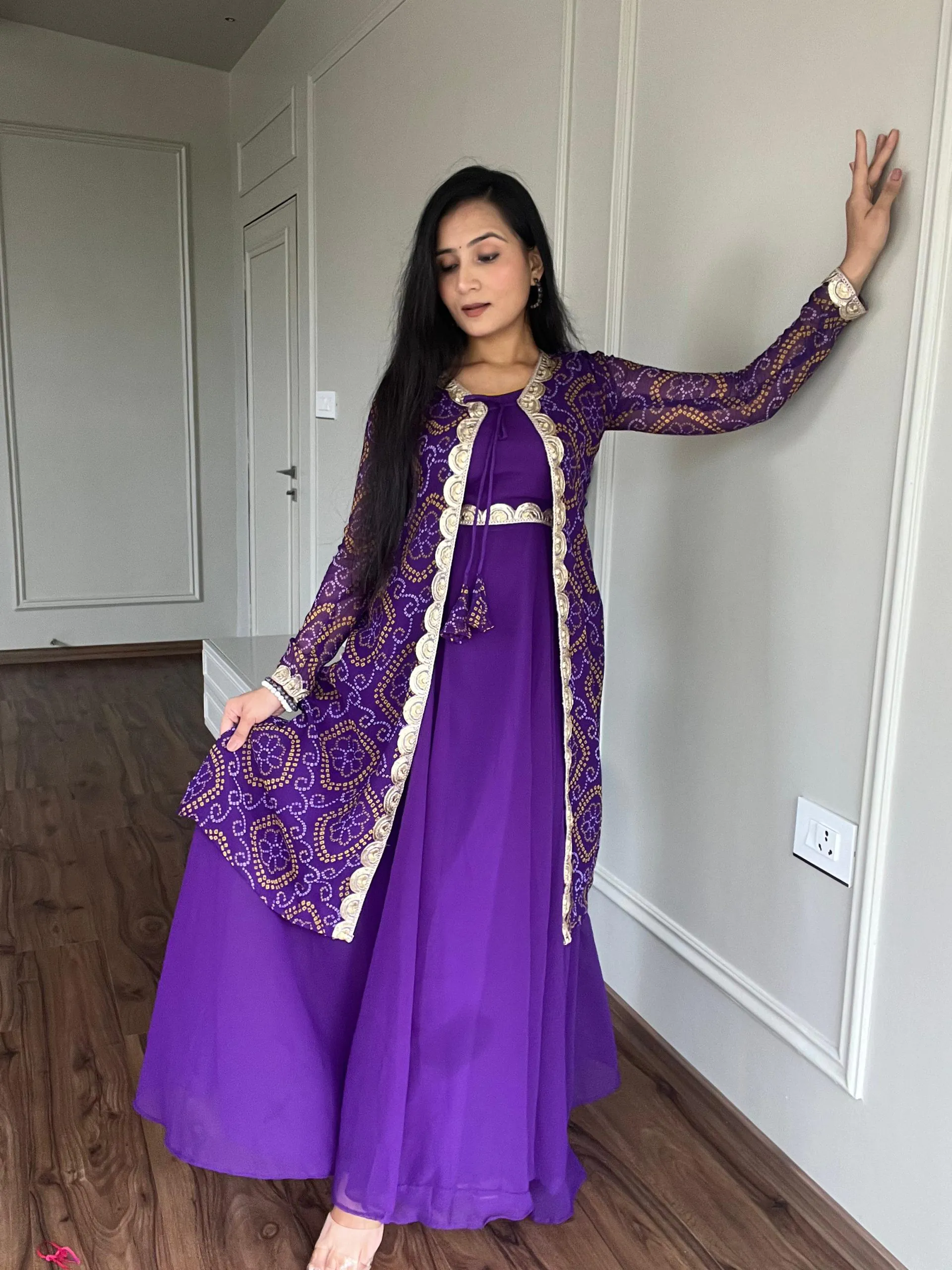 Majestic Purple Color Georgette Heavy Embroidery Anarkali Suit - Image 5