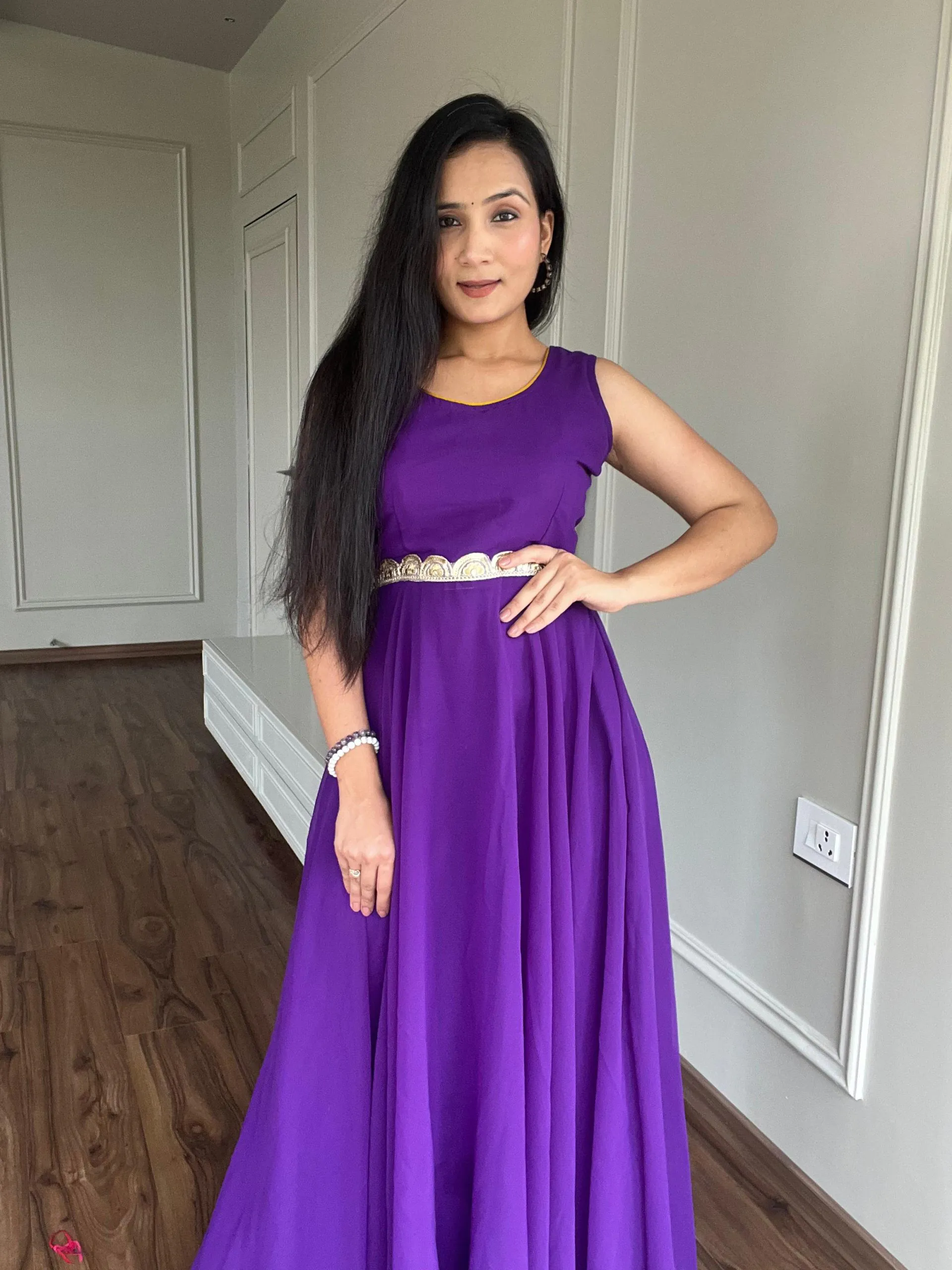 Majestic Purple Color Georgette Heavy Embroidery Anarkali Suit - Image 9