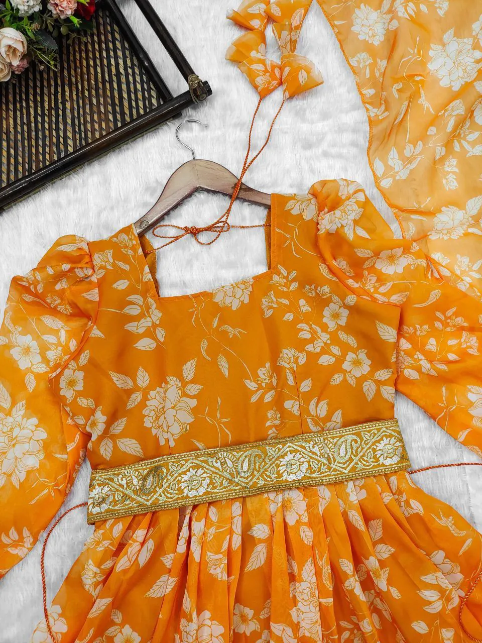 Mesmerizing Yellow Color Tabby Organza Work Sharara Suit - Image 3