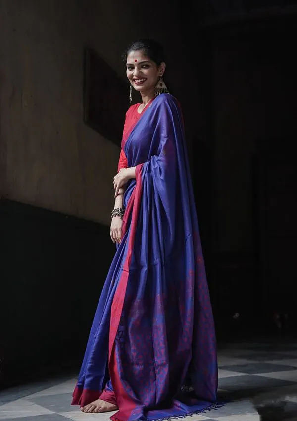 Mystical Royal Blue Color Soft Lilan Slab Beautiful Rich Pallu Saree